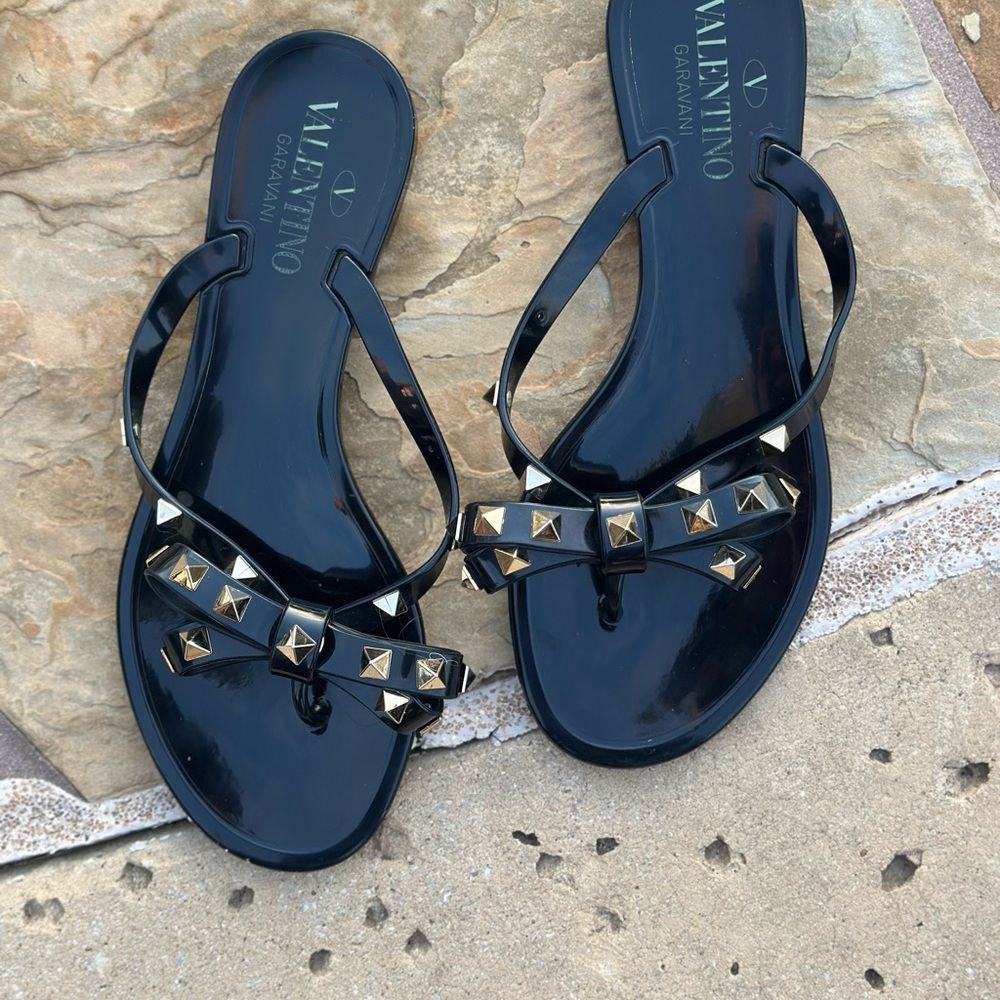 Valentino Women's Black Sandals with Gold Accents